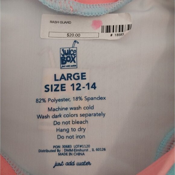 New Juice Box Girl's Rash Guard Swim Tee Sz L 10/12 - Picture 5 of 7
